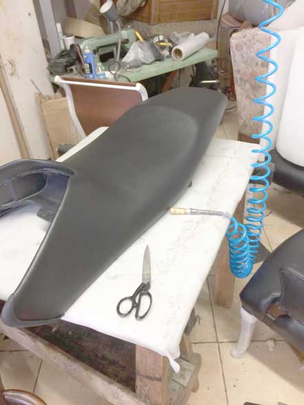 Jet sky seat upholstered with new vinyl by Marine Upholstery Los Angeles